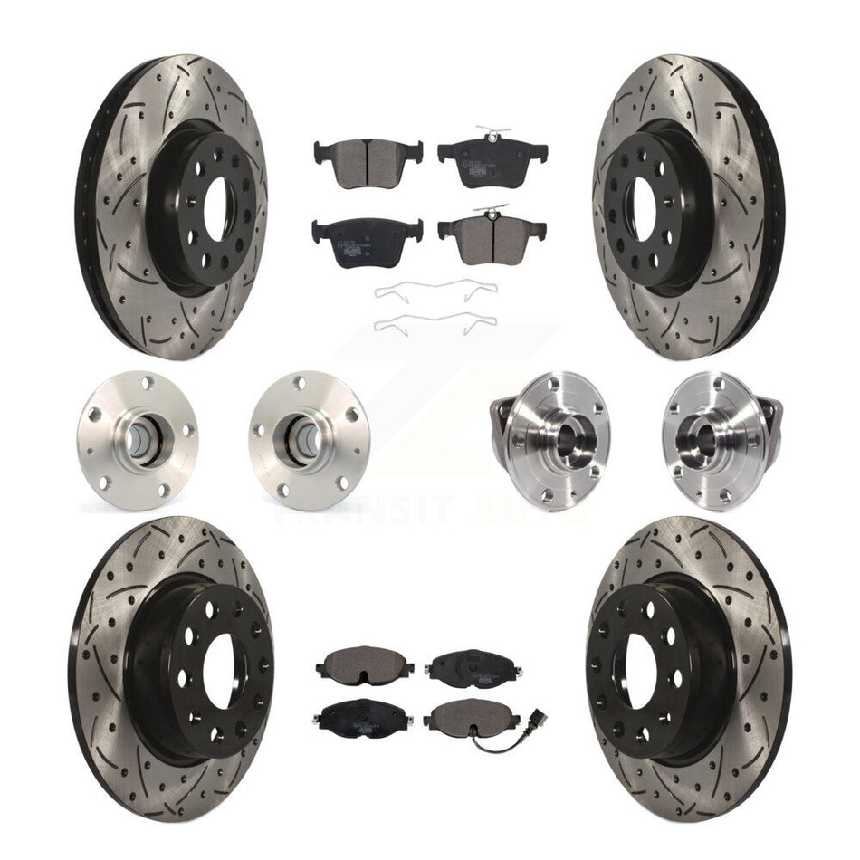 Front Rear Hub Bearings Assembly Coated Disc Brake Rotors And Ceramic Pads Kit (10Pc) For Audi A3 Sportback e-tron With 85mm Bearing Outer Diameter KBB-113625