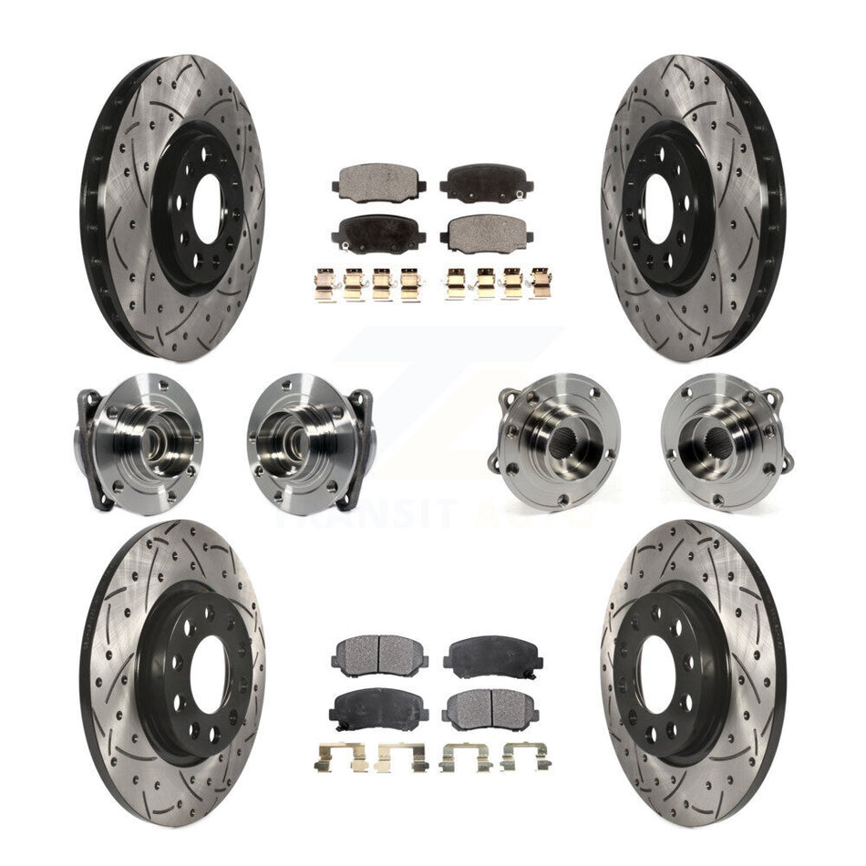 Front Rear Hub Bearings Assembly Coated Disc Brake Rotors And Ceramic Pads Kit (10Pc) For 2015-2017 Chrysler 200 FWD With 305mm Diameter Rotor KBB-113638