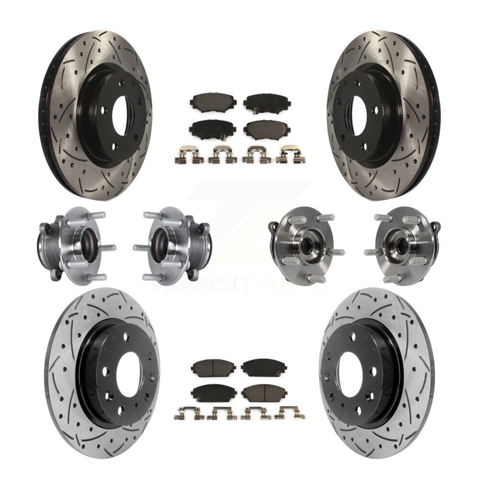 Front Rear Hub Bearings Assembly Coated Disc Brake Rotors And Ceramic Pads Kit (10Pc) For Mazda 3 Sport 2.5L KBB-113643