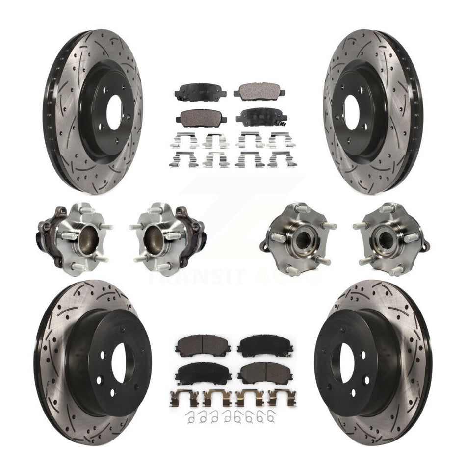 Front Rear Hub Bearings Assembly Coated Disc Brake Rotors And Ceramic Pads Kit (10Pc) For Nissan Rogue KBB-113646