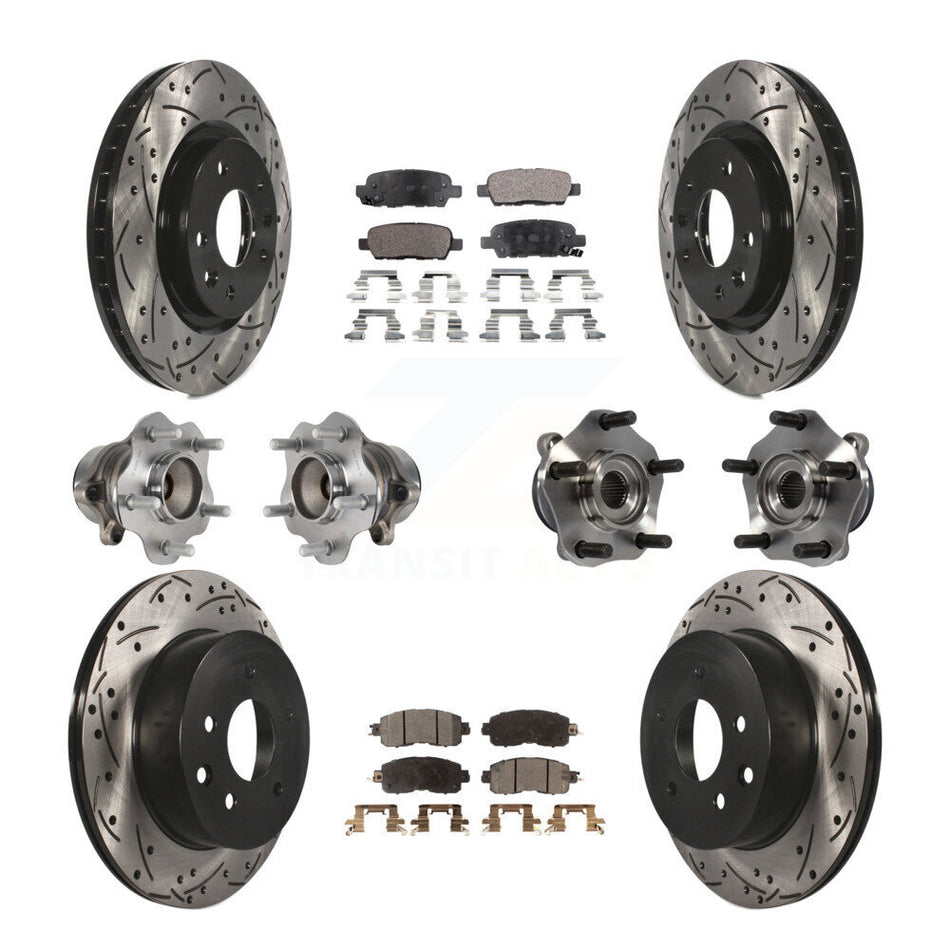 Front Rear Hub Bearings Assembly Coated Disc Brake Rotors And Ceramic Pads Kit (10Pc) For Nissan LEAF KBB-113648