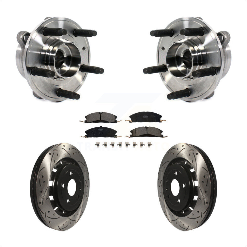 Front Hub Bearing Assembly With Coated Drilled Slotted Disc Brake Rotors And Ceramic Pads Kit For Ford Taurus Police Interceptor Sedan Special Service KBB-113667