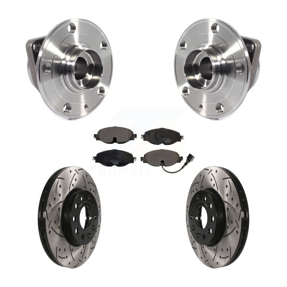 Front Hub Bearing Assembly With Coated Drilled Slotted Disc Brake Rotors And Ceramic Pads Kit For Volkswagen Jetta Golf SportWagen Audi A3 KBB-113673