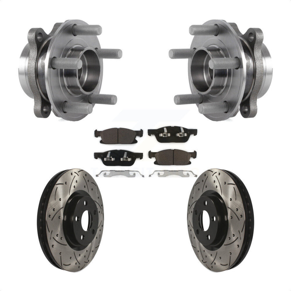 Front Hub Bearing Assembly With Coated Drilled Slotted Disc Brake Rotors And Ceramic Pads Kit For Ford Edge KBB-113674
