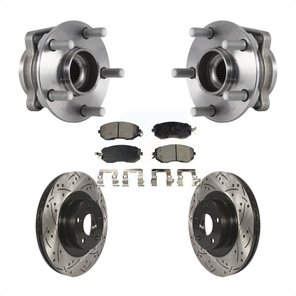 Front Hub Bearing Assembly With Coated Drilled Slotted Disc Brake Rotors And Ceramic Pads Kit For Subaru Forester Crosstrek XV 292mm Diameter Rotor KBB-113681