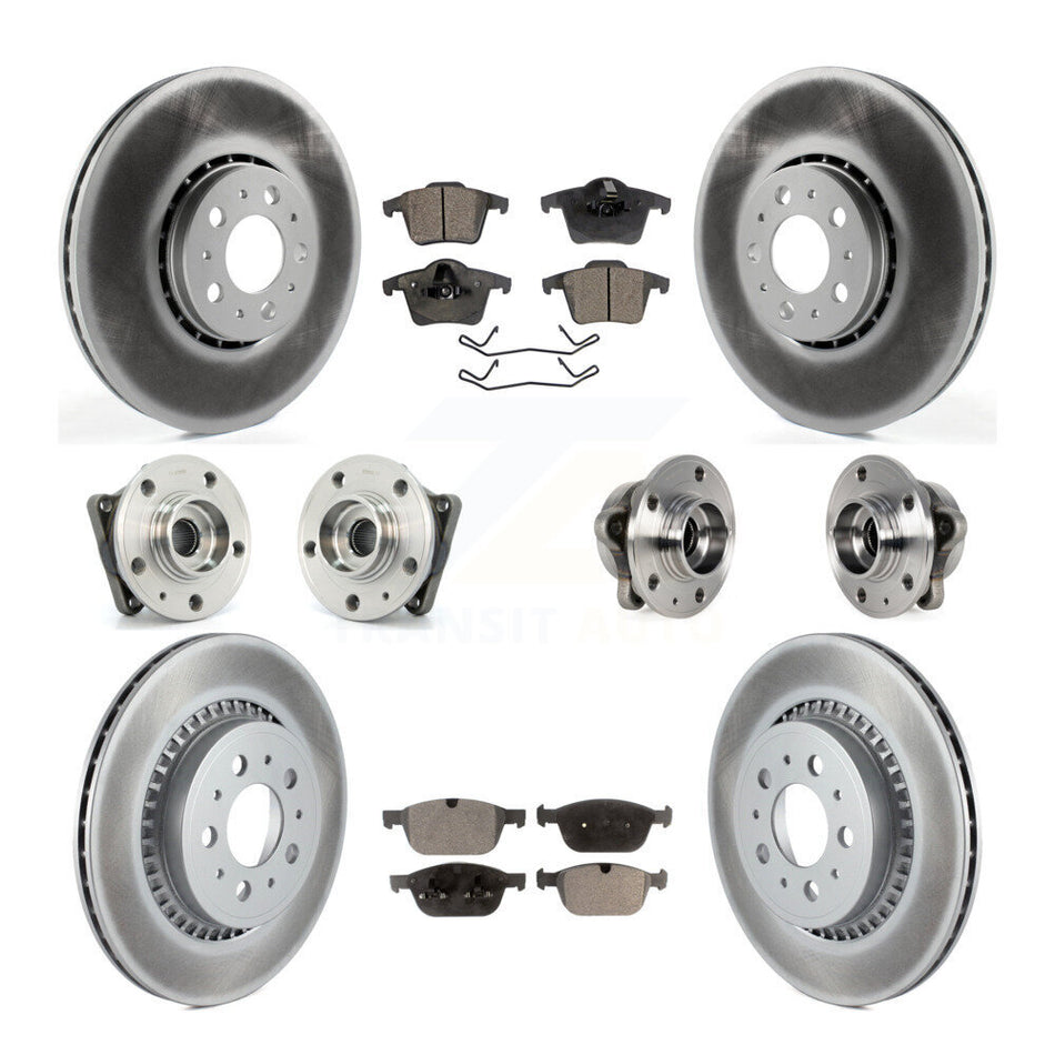 Front Rear Hub Bearings Assembly Coated Disc Brake Rotors And Semi-Metallic Pads Kit (10Pc) For 2008-2014 Volvo XC90 AWD With 328mm Diameter Rotor KBB-113697