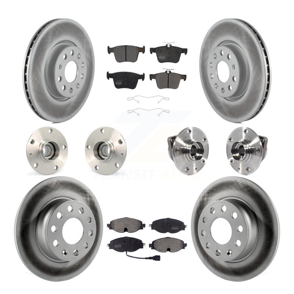 Front Rear Hub Bearings Assembly Coated Disc Brake Rotors And Semi-Metallic Pads Kit (10Pc) For Audi A3 Sportback e-tron With 85mm Bearing Outer Diameter KBB-113701