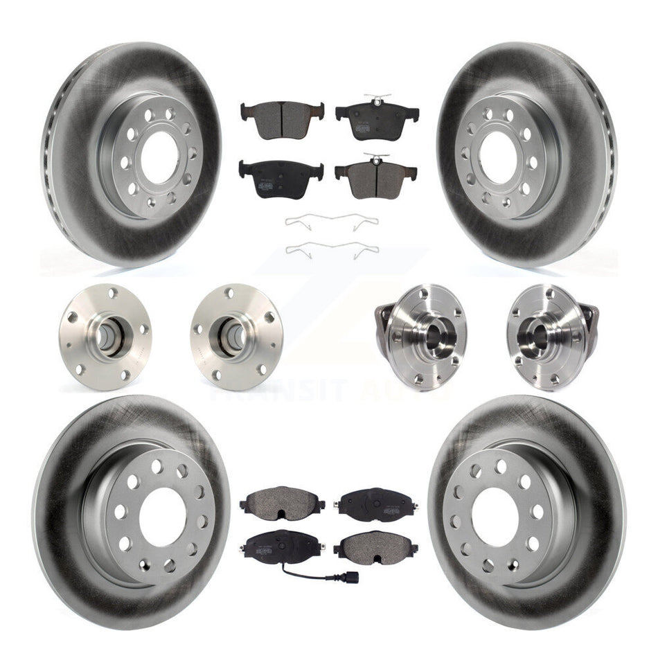 Front Rear Hub Bearings Assembly Coated Disc Brake Rotors And Semi-Metallic Pads Kit (10Pc) For 2016 Audi A3 Sedan with FWD 2.0L With 85mm Bearing Outer Diameter KBB-113703