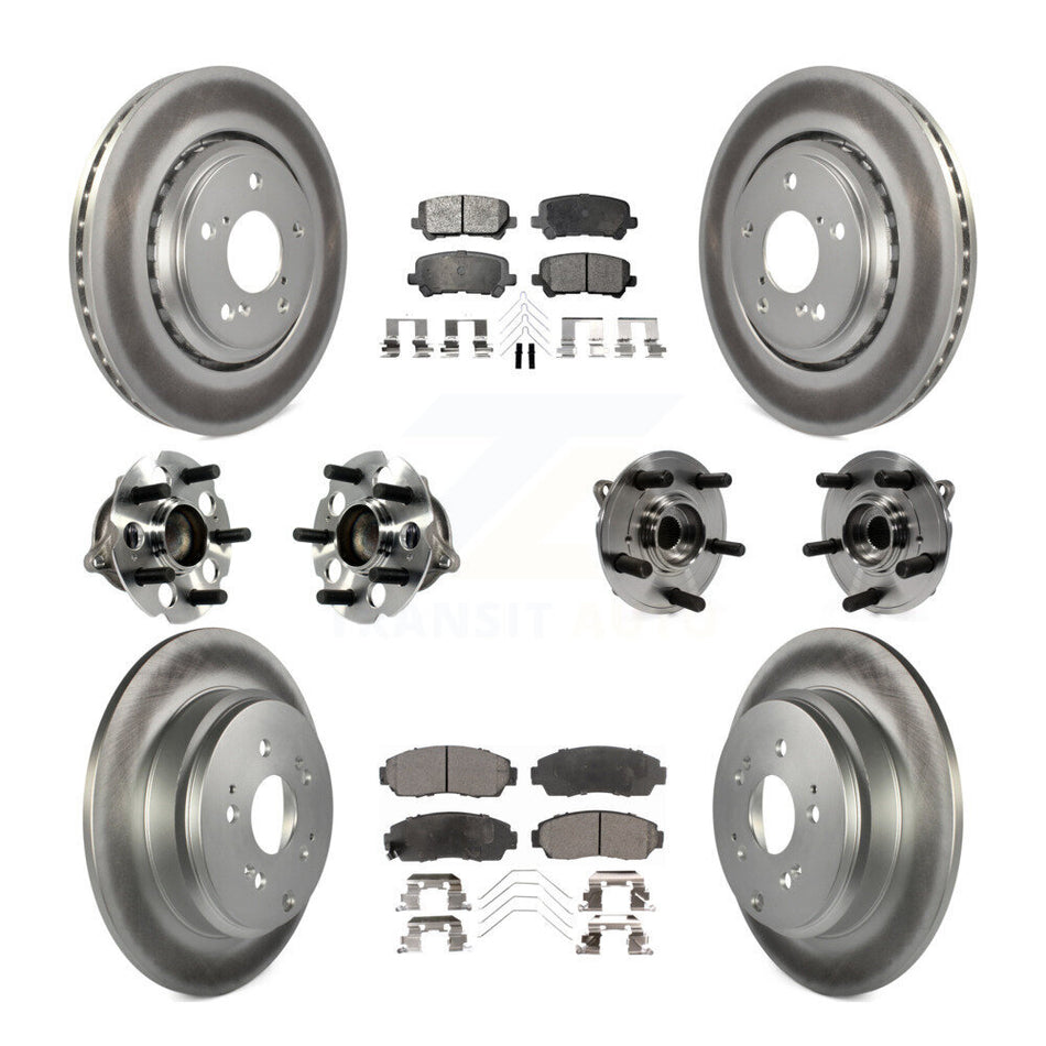 Front Rear Hub Bearings Assembly Coated Disc Brake Rotors And Semi-Metallic Pads Kit (10Pc) For 2015-2017 Honda Odyssey KBB-113706