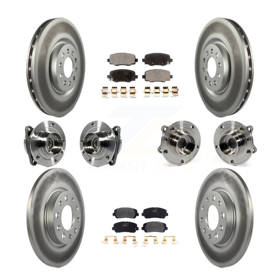 Front Rear Hub Bearings Assembly Coated Disc Brake Rotors And Semi-Metallic Pads Kit (10Pc) For 2015-2017 Chrysler 200 FWD With 330mm Diameter Rotor KBB-113716