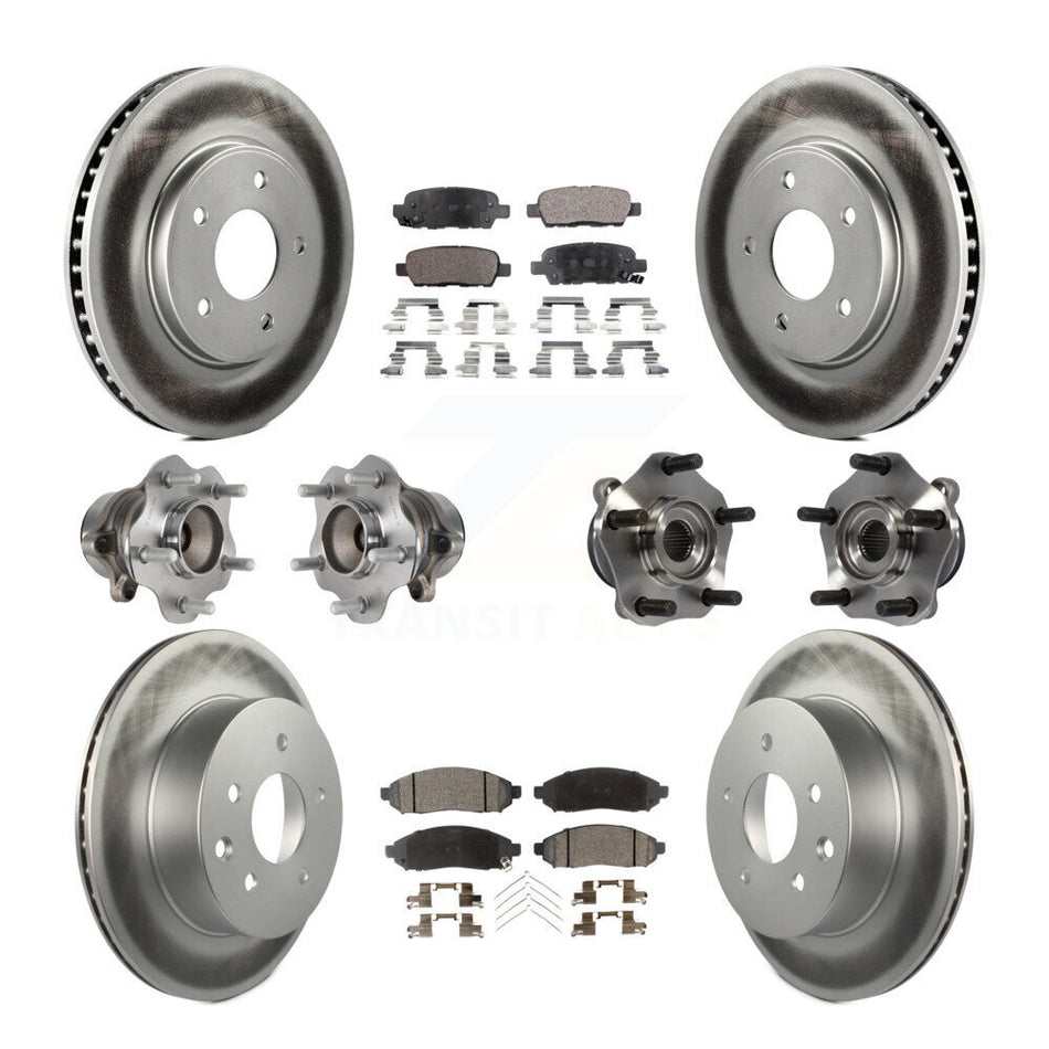 Front Rear Hub Bearings Assembly Coated Disc Brake Rotors And Semi-Metallic Pads Kit (10Pc) For Nissan LEAF KBB-113724