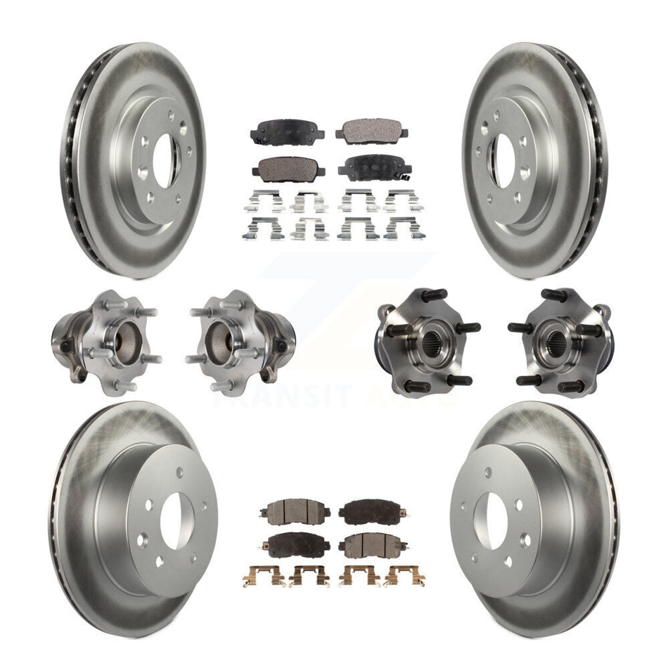 Front Rear Hub Bearings Assembly Coated Disc Brake Rotors And Semi-Metallic Pads Kit (10Pc) For Nissan LEAF KBB-113726