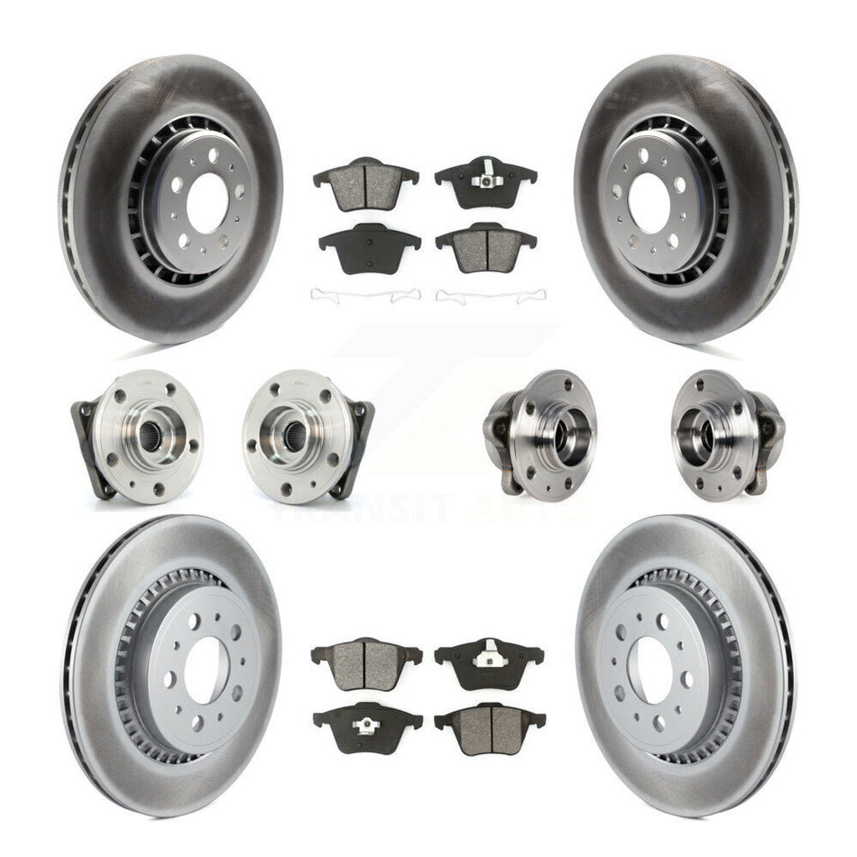 Front Rear Hub Bearings Assembly Coated Disc Brake Rotors And Semi-Metallic Pads Kit (10Pc) For 2008-2014 Volvo XC90 AWD With 336mm Diameter Rotor KBB-113826