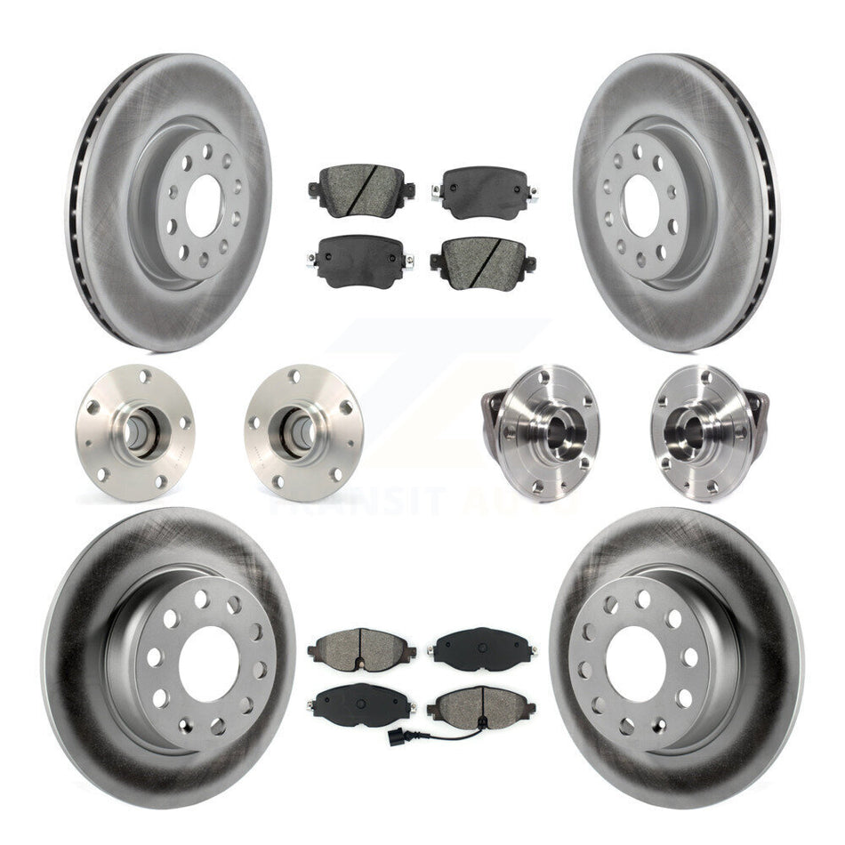 Front Rear Hub Bearings Assembly Coated Disc Brake Rotors And Semi-Metallic Pads Kit (10Pc) For 2015-2018 Volkswagen GTI Without Performance Package KBB-113831