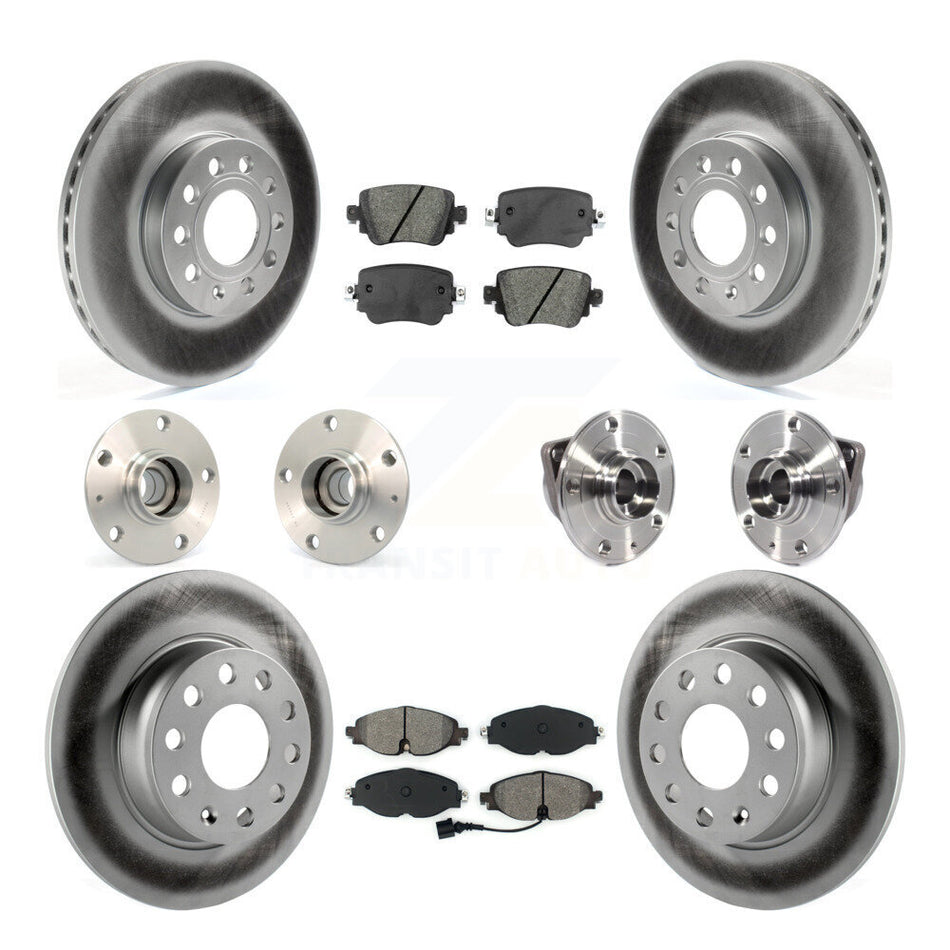 Front Rear Hub Bearings Assembly Coated Disc Brake Rotors And Semi-Metallic Pads Kit (10Pc) For Volkswagen Golf SportWagen KBB-113833
