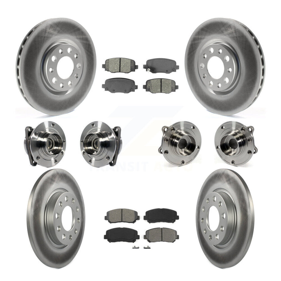 Front Rear Hub Bearings Assembly Coated Disc Brake Rotors And Semi-Metallic Pads Kit (10Pc) For 2015-2017 Chrysler 200 FWD With 305mm Diameter Rotor KBB-113842