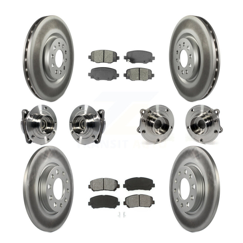 Front Rear Hub Bearings Assembly Coated Disc Brake Rotors And Semi-Metallic Pads Kit (10Pc) For 2015-2017 Chrysler 200 FWD With 330mm Diameter Rotor KBB-113843