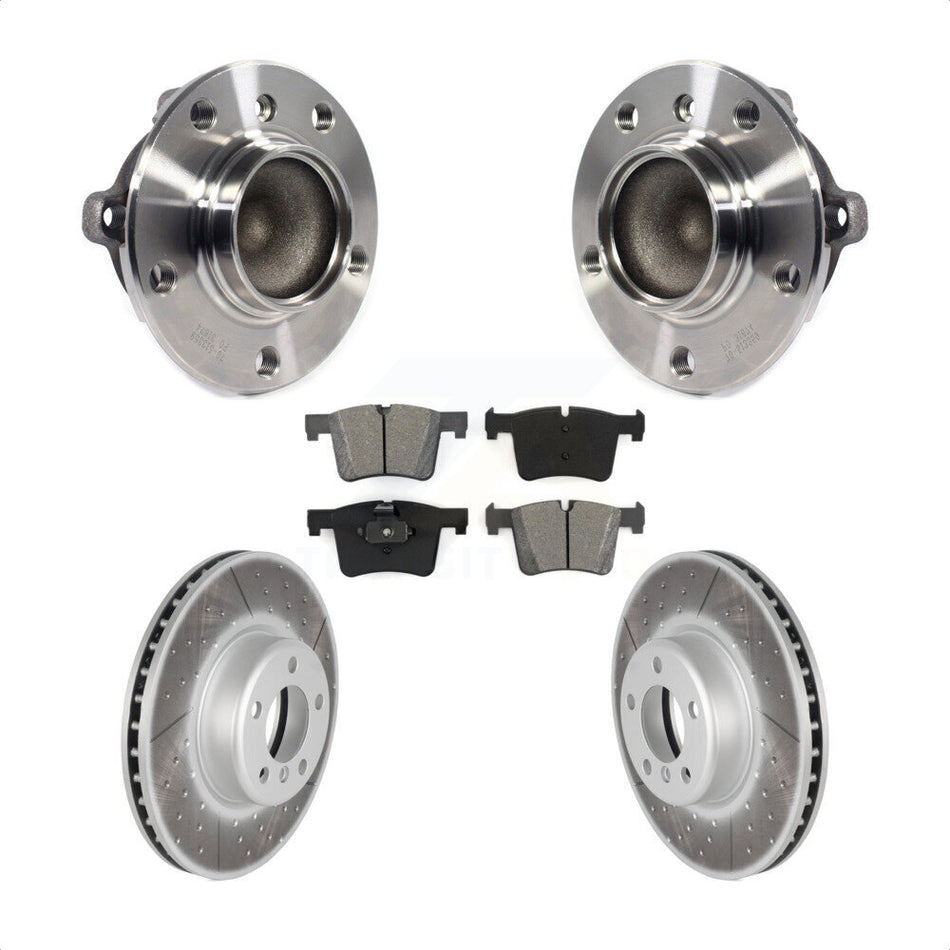 Front Hub Bearing Assembly With Coated Disc Brake Rotors And Semi-Metallic Pads Kit For BMW 435i 335i Gran Coupe Without Blue Painted Calipers KBB-113872