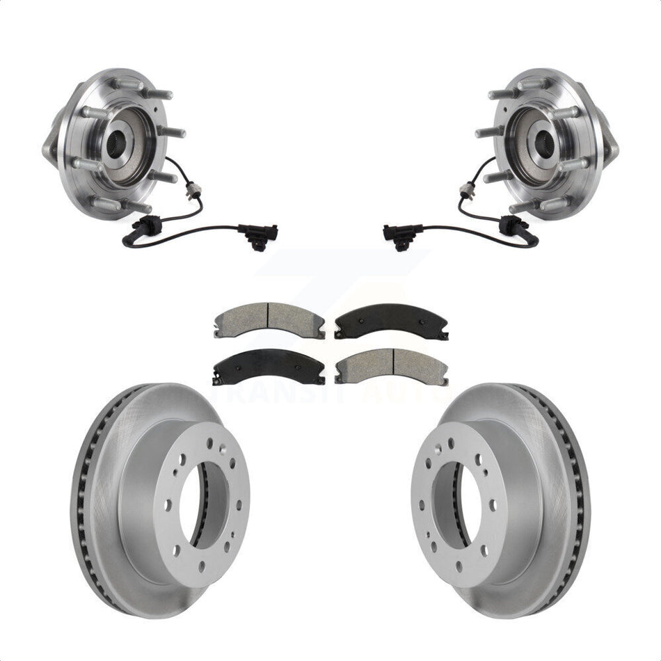 Front Hub Bearing Assembly With Coated Disc Brake Rotors And Semi-Metallic Pads Kit For 2011-2019 Chevrolet Silverado 3500 HD GMC Sierra Dual Rear Wheels 4WD KBB-113896
