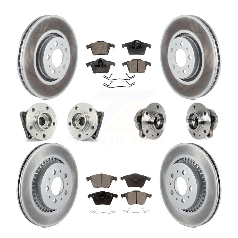 Front Rear Hub Bearings Assembly Coated Disc Brake Rotors And Ceramic Pads Kit (10Pc) For 2008-2014 Volvo XC90 AWD With 316mm Diameter Rotor KBB-113906
