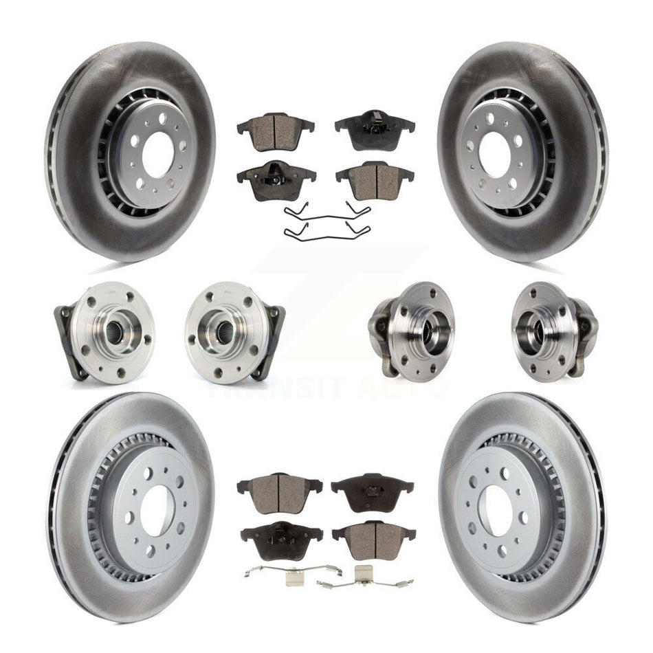 Front Rear Hub Bearings Assembly Coated Disc Brake Rotors And Ceramic Pads Kit (10Pc) For 2008-2014 Volvo XC90 AWD With 336mm Diameter Rotor KBB-113907