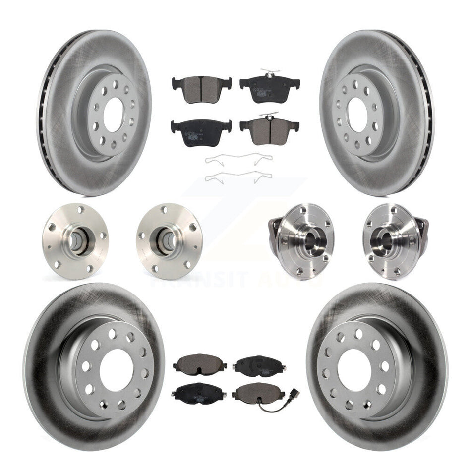 Front Rear Hub Bearings Assembly Coated Disc Brake Rotors And Ceramic Pads Kit (10Pc) For Audi A3 Sportback e-tron With 85mm Bearing Outer Diameter KBB-113912