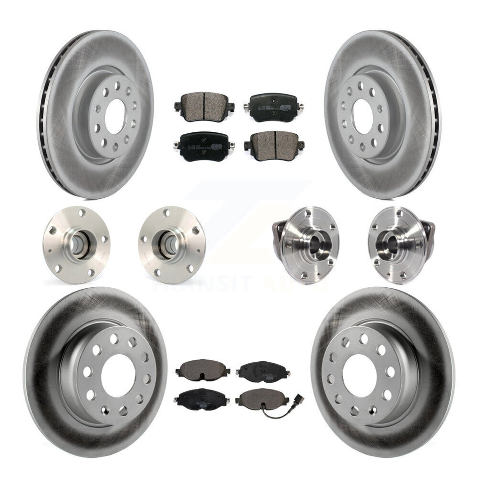 Front Rear Hub Bearings Assembly Coated Disc Brake Rotors And Ceramic Pads Kit (10Pc) For 2015-2018 Volkswagen GTI Without Performance Package KBB-113913