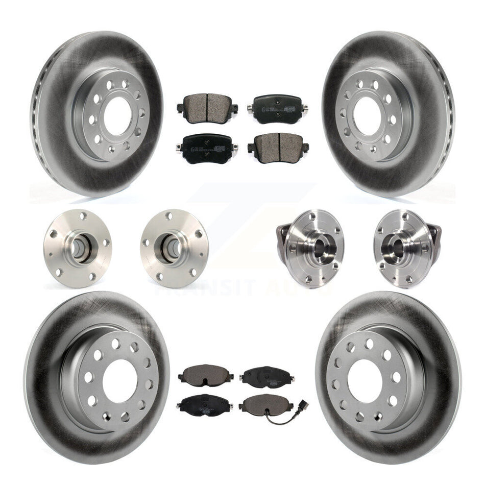 Front Rear Hub Bearings Assembly Coated Disc Brake Rotors And Ceramic Pads Kit (10Pc) For Volkswagen Golf SportWagen KBB-113915