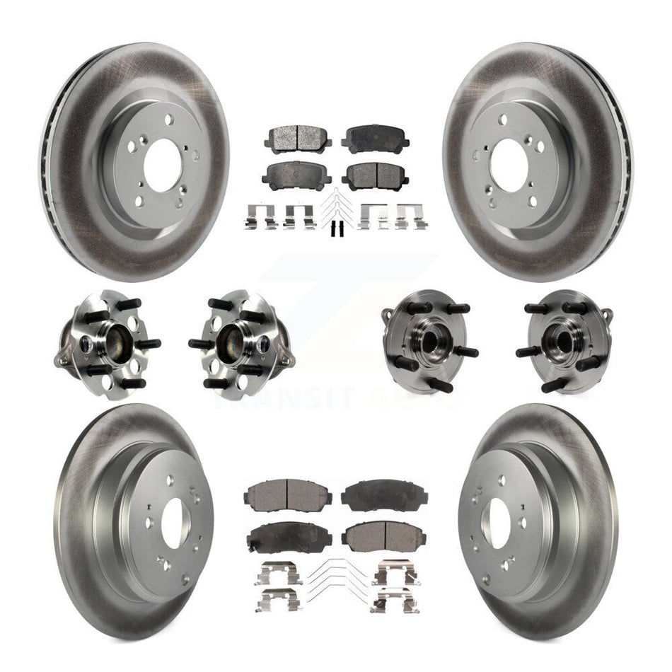 Front Rear Hub Bearings Assembly Coated Disc Brake Rotors And Ceramic Pads Kit (10Pc) For 2011-2014 Honda Odyssey KBB-113916