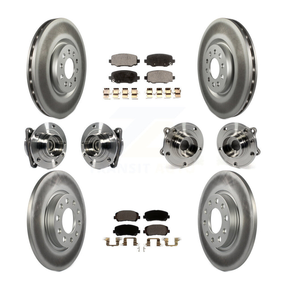Front Rear Hub Bearings Assembly Coated Disc Brake Rotors And Ceramic Pads Kit (10Pc) For 2015-2017 Chrysler 200 FWD With 330mm Diameter Rotor KBB-113927