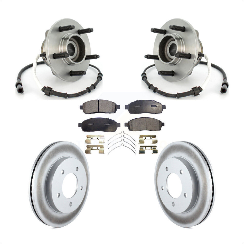 Front Hub Bearing Assembly With Coated Disc Brake Rotors And Ceramic Pads Kit For 2004 Ford F-150 4WD with 4-Wheel ABS 5 Lug Wheels KBB-114001