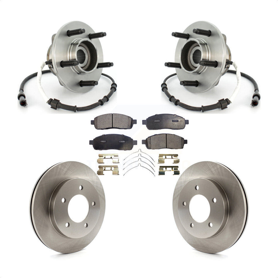 Front Hub Bearing Assembly With Disc Brake Rotors And Semi-Metallic Pads Kit For 2004 Ford F-150 4WD with 4-Wheel ABS 5 Lug Wheels KBB-114079