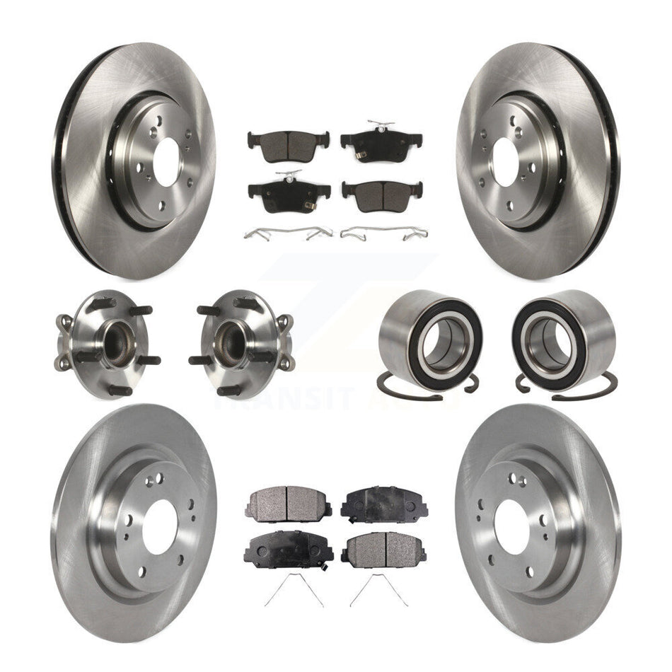 Front Rear Wheel Hub Bearings Assembly Disc Brake Rotors And Semi-Metallic Pads Kit (10Pc) For Honda Civic KBB-114184