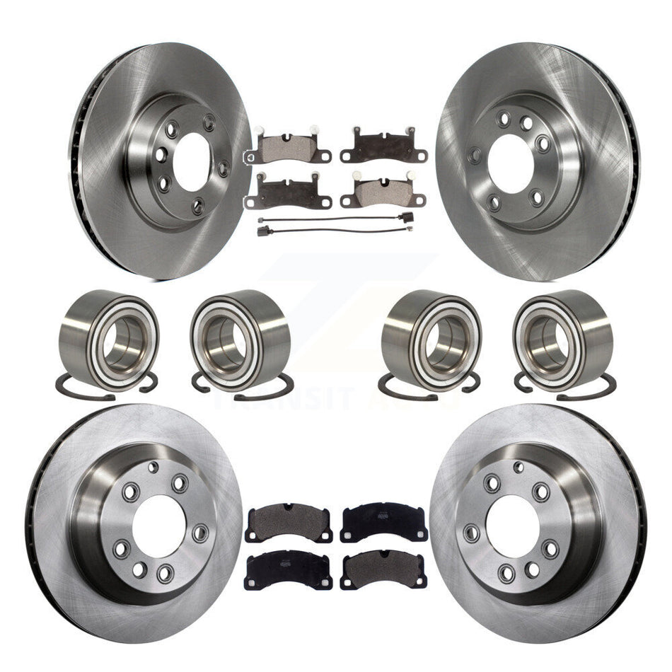 Front Rear Wheel Bearings Disc Brake Rotors And Semi-Metallic Pads Kit (10Pc) For 2011-2012 Porsche Cayenne Base With 380mm Diameter Rotor KBB-114191