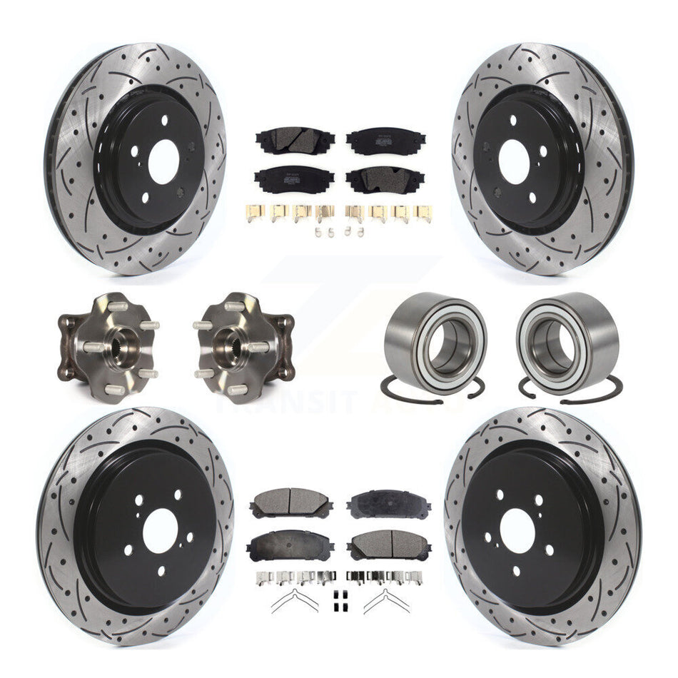 Front Rear Wheel Hub Bearings Assembly Coated Disc Brake Rotors And Semi-Metallic Pads Kit (10Pc) For 2016 Lexus RX350 AWD Excluding Vehicles Manufactured In Japan KBB-114219