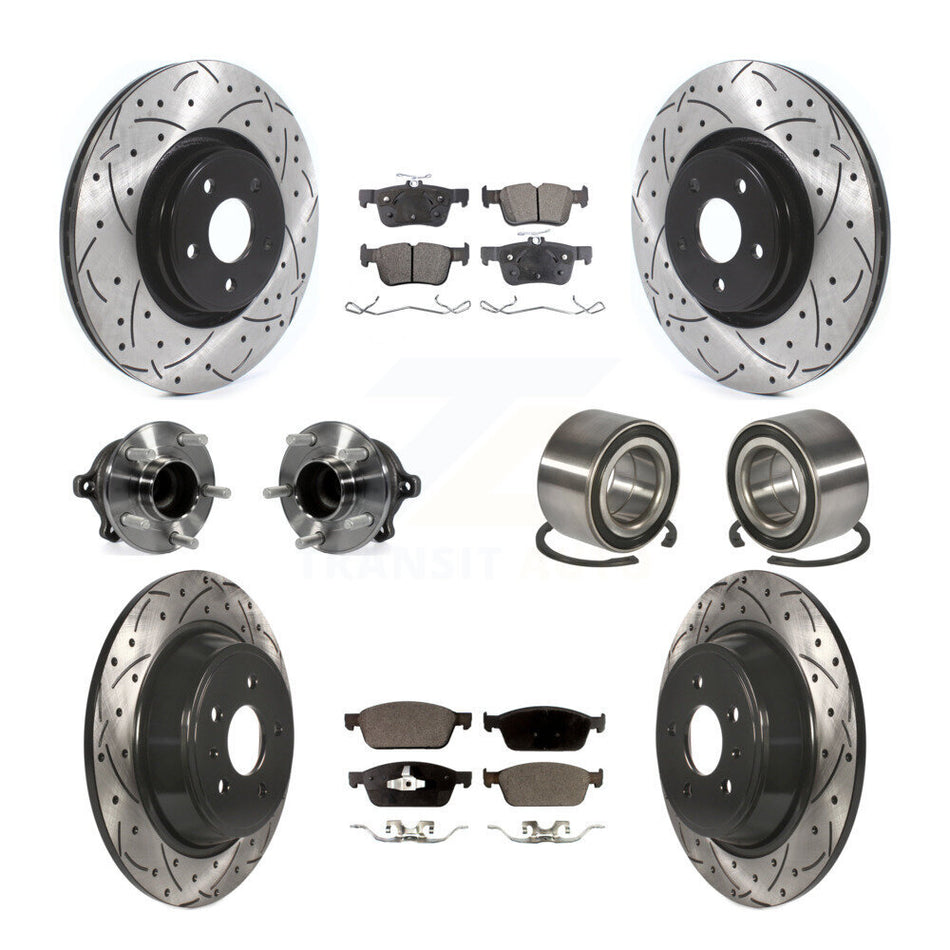 Front Rear Wheel Hub Bearings Assembly Coated Disc Brake Rotors And Semi-Metallic Pads Kit (10Pc) For Lincoln MKC KBB-114228