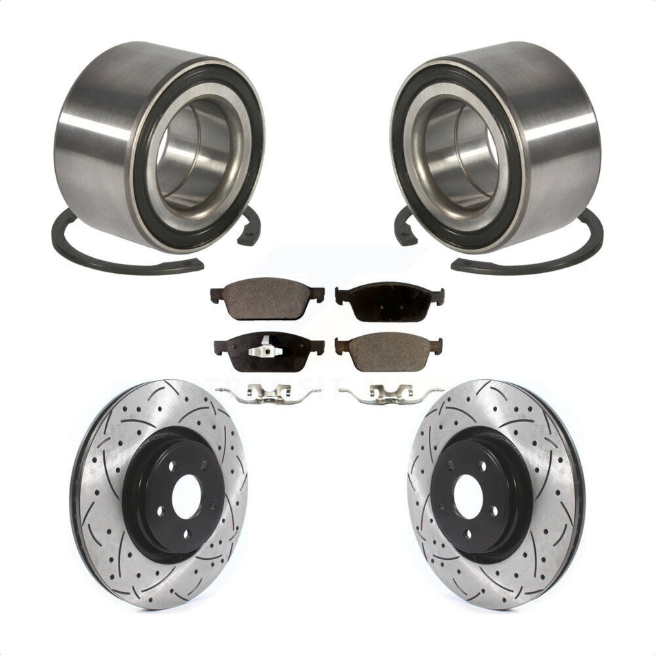 Front Wheel Bearing With Coated Drilled Slotted Disc Brake Rotors And Semi-Metallic Pads Kit For Ford Focus Lincoln MKC KBB-114242