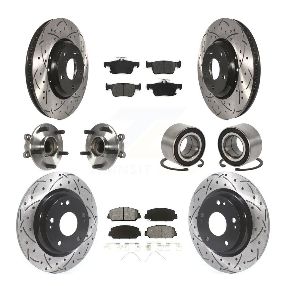 Front Rear Wheel Hub Bearings Assembly Coated Disc Brake Rotors And Semi-Metallic Pads Kit (10Pc) For Honda Civic KBB-114246