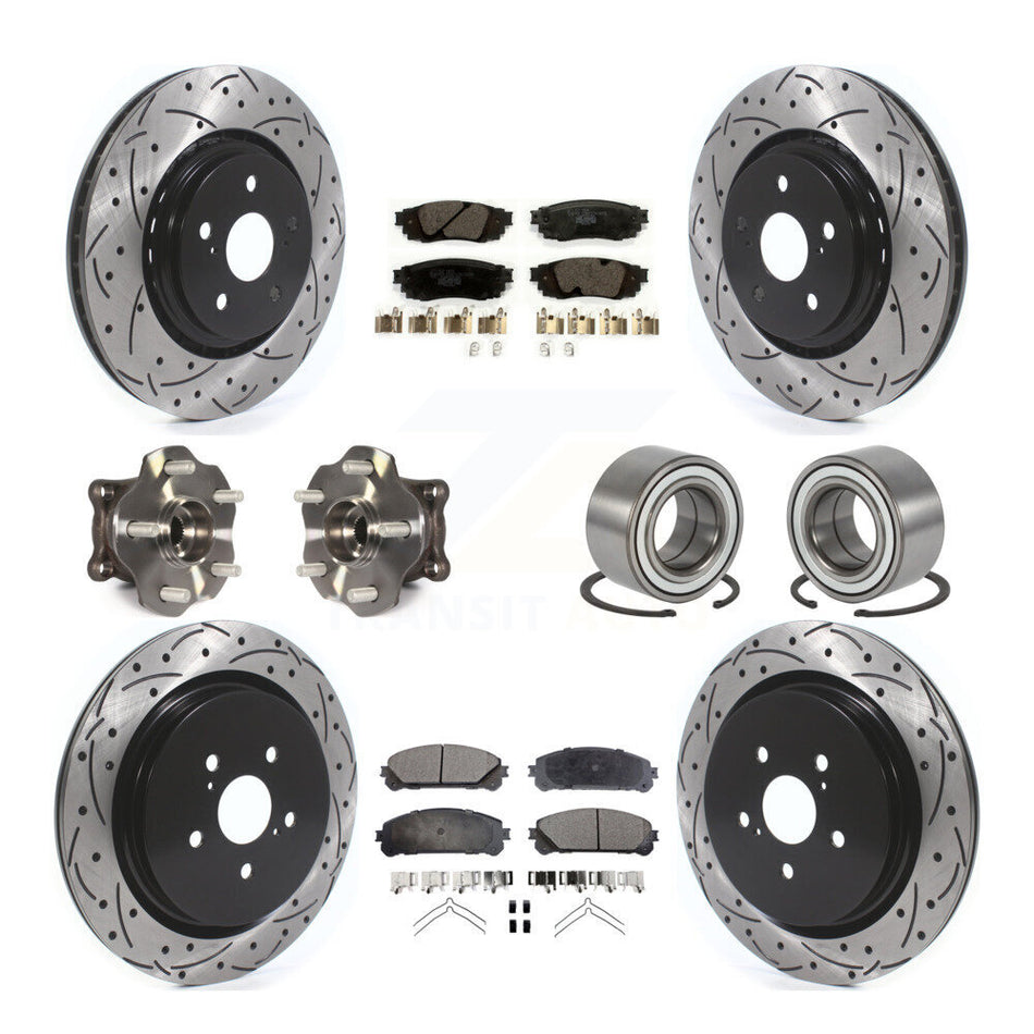 Front Rear Wheel Hub Bearings Assembly Coated Disc Brake Rotors And Ceramic Pads Kit (10Pc) For 2016 Lexus RX350 AWD Excluding Vehicles Manufactured In Japan KBB-114255