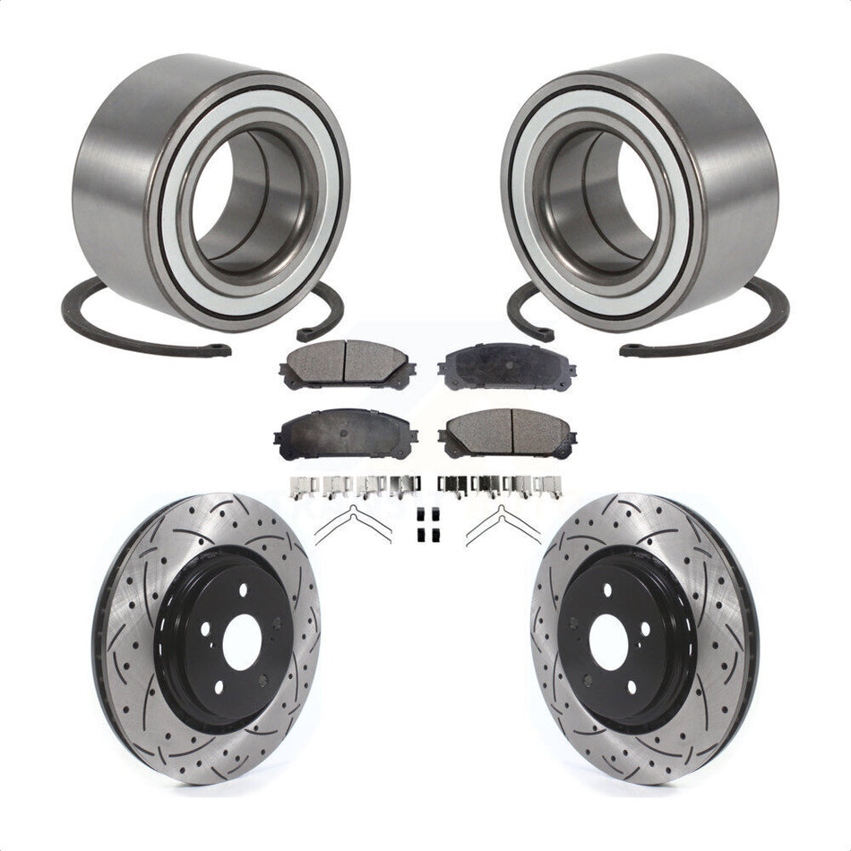 Front Wheel Bearing With Coated Drilled Slotted Disc Brake Rotors And Ceramic Pads Kit For 2016 Lexus RX350 KBB-114271