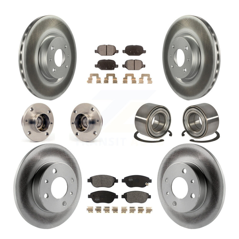 Front Rear Wheel Hub Bearings Assembly Coated Disc Brake Rotors And Semi-Metallic Pads Kit (10Pc) For 2012-2013 Fiat 500 Hatchback with Turbocharged GAS engine KBB-114281