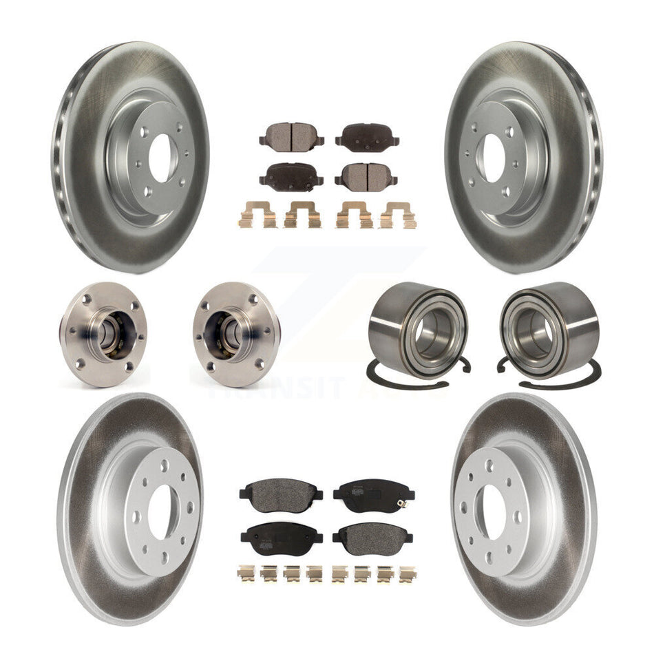 Front Rear Wheel Hub Bearings Assembly Coated Disc Brake Rotors And Semi-Metallic Pads Kit (10Pc) For Fiat 500 KBB-114282