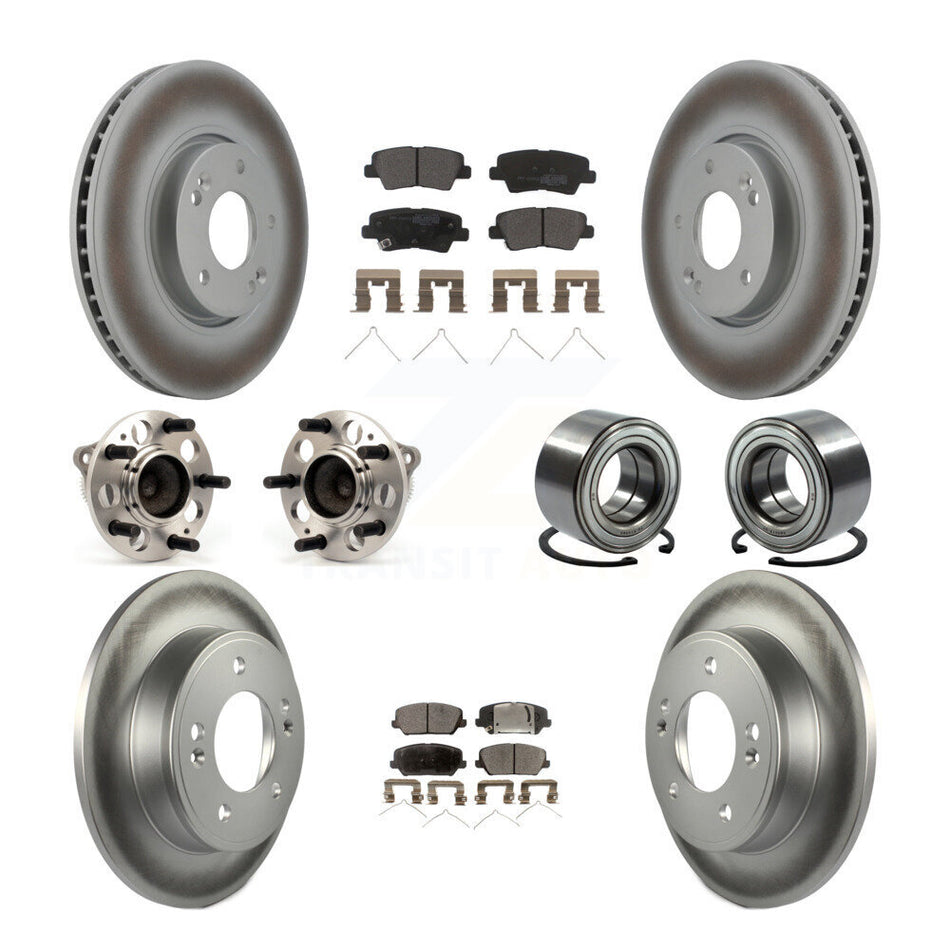 Front Rear Wheel Hub Bearings Assembly Coated Disc Brake Rotors And Semi-Metallic Pads Kit (10Pc) For Hyundai Veloster KBB-114284