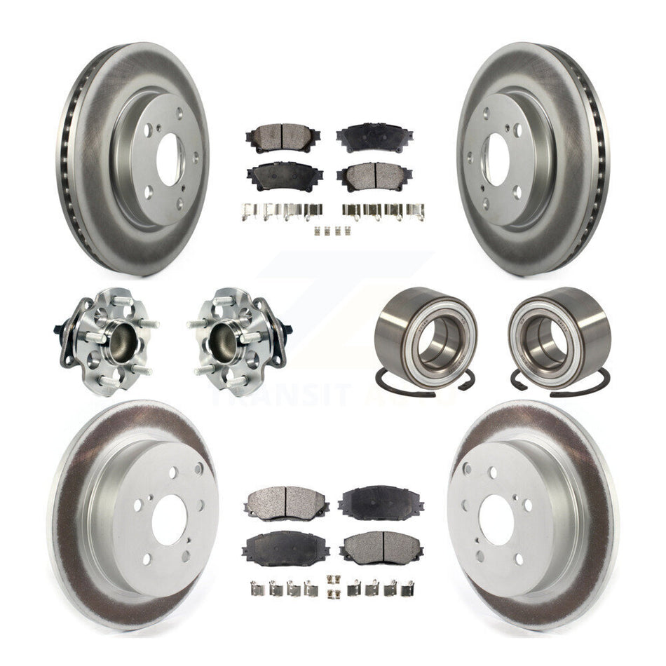 Front Rear Wheel Hub Bearings Assembly Coated Disc Brake Rotors And Semi-Metallic Pads Kit (10Pc) For 2017-2018 Toyota Prius V KBB-114290