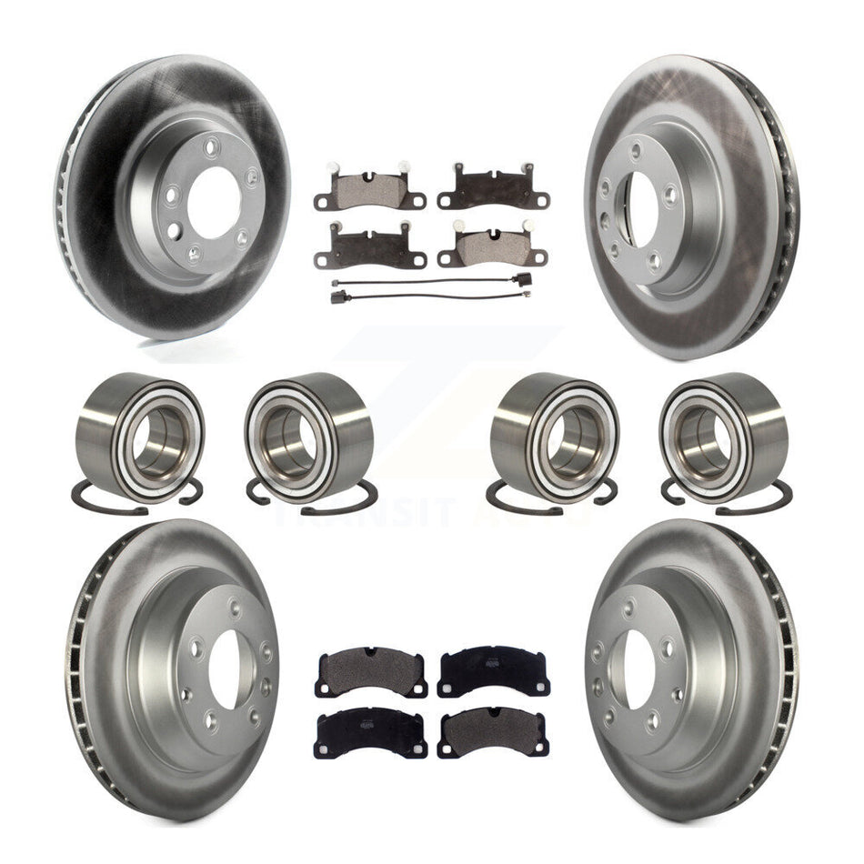 Front Rear Wheel Bearings Coated Disc Brake Rotors And Semi-Metallic Pads Kit (10Pc) For 2011-2012 Porsche Cayenne Base With 380mm Diameter Rotor KBB-114317