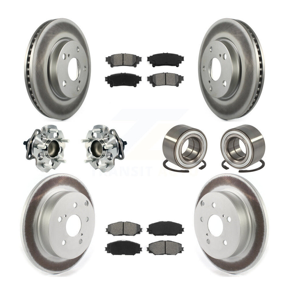 Front Rear Wheel Hub Bearings Assembly Coated Disc Brake Rotors And Semi-Metallic Pads Kit (10Pc) For 2017-2018 Toyota Prius V KBB-114323
