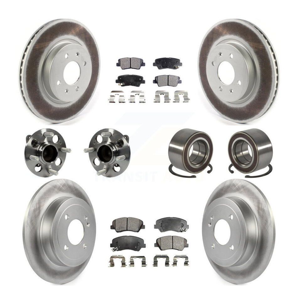 Front Rear Wheel Hub Bearings Assembly Coated Disc Brake Rotors And Ceramic Pads Kit (10Pc) For Kia Rio KBB-114343