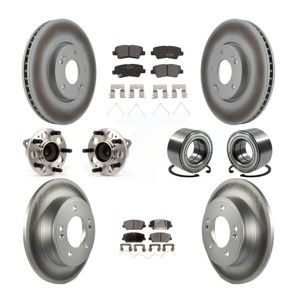 Front Rear Wheel Hub Bearings Assembly Coated Disc Brake Rotors And Ceramic Pads Kit (10Pc) For Hyundai Veloster KBB-114344