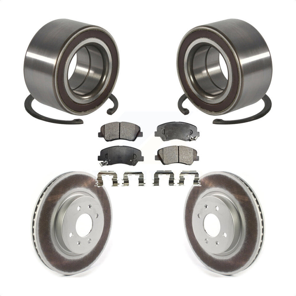 Front Wheel Bearing With Coated Disc Brake Rotors And Ceramic Pads Kit For Kia Rio KBB-114364