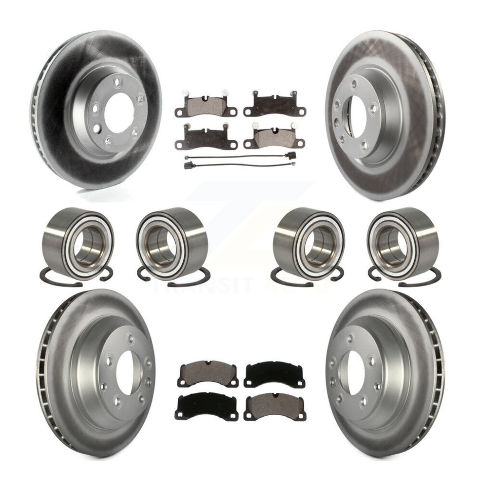 Front Rear Wheel Bearings Coated Disc Brake Rotors And Ceramic Pads Kit (10Pc) For 2011-2012 Porsche Cayenne Base With 380mm Diameter Rotor KBB-114369